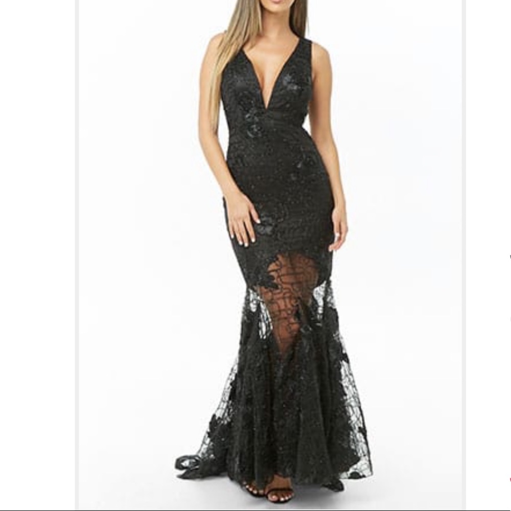 Floral Sheer-Hem Mermaid Dress